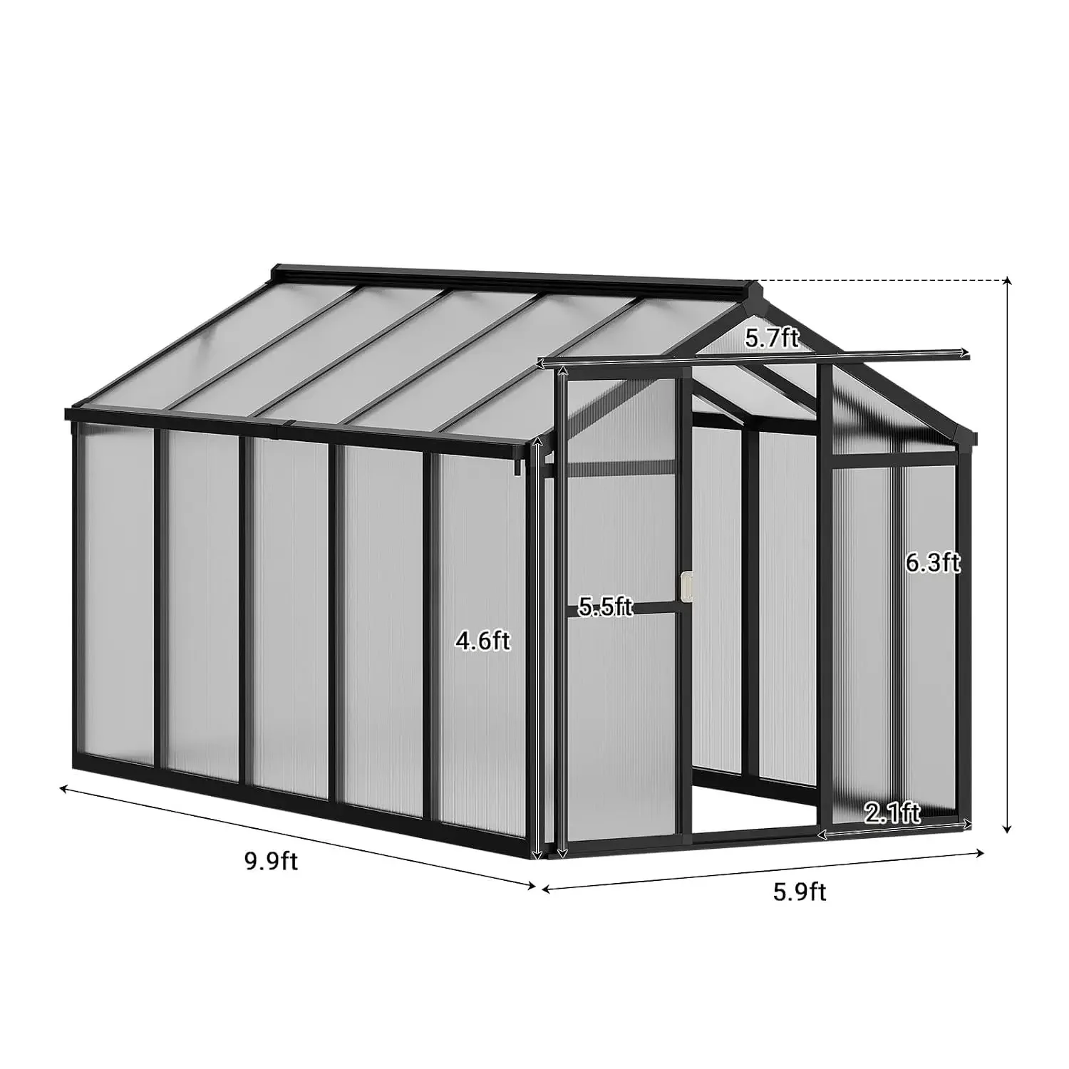 Greenhouse for Outdoors, 6x10 FT Polycarbonate Greenhouse with Sliding Lockable Door and Roof Vent, Quick Setup,, Custom