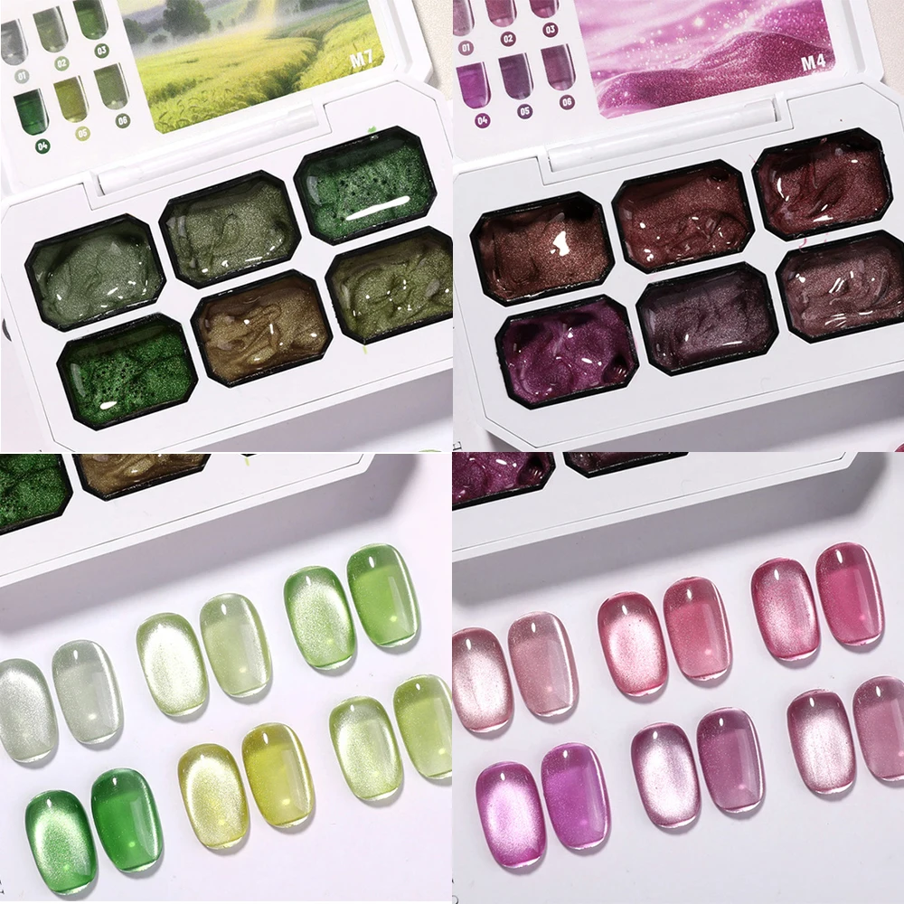 6Colors Popular Patting Gel Multichrome Cat Eye Gel Palette High Density Magnetic Nail Polish Gel Nail Art Gel Salon DIY INS﻿﻿﻿﻿