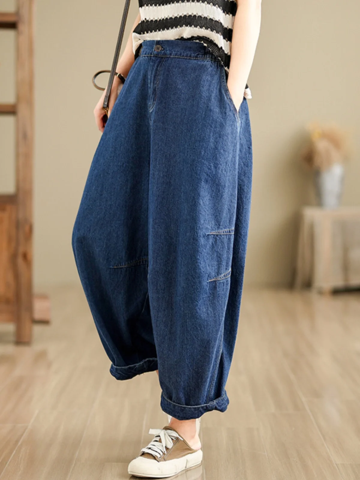 Retro Denim Jeans Dames Rechte Pijpen Faion Afslanken Losse Casual Negen Punten Oude Vader Wijde Pijpen Broek Lente Nieuwe Collectie