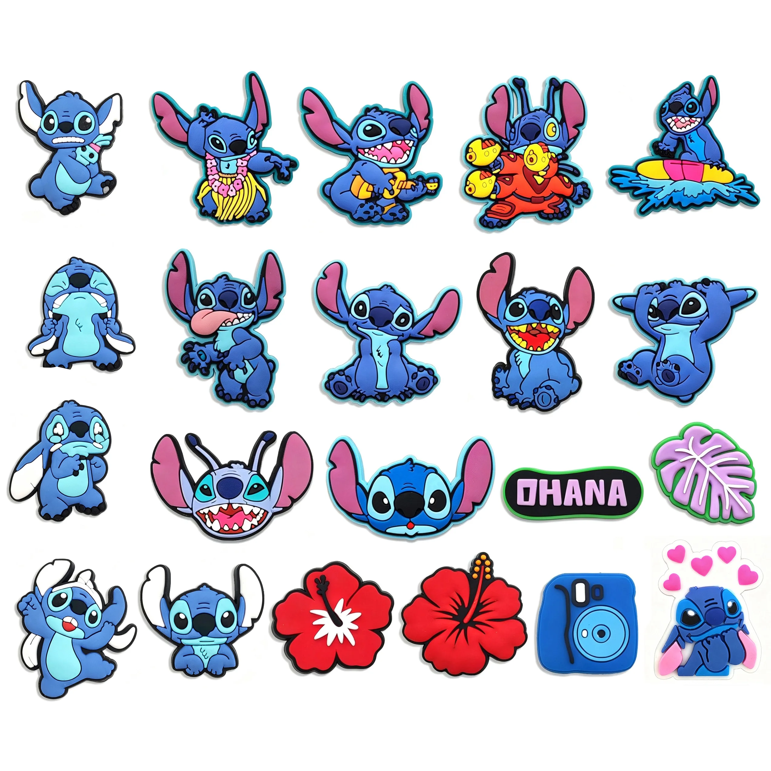 Mesuca 16/21Pcs Set Hi-Q New Cartoon Cute Stitch Shoe Charms Rubber PVC Clog For Slides Sandals Decor Custom DIY Accessories