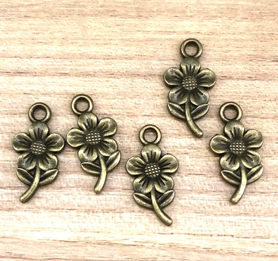 25pcs   21*11mm   Zinc alloy metal lovely flower 2sided charms for handmade  HW3099