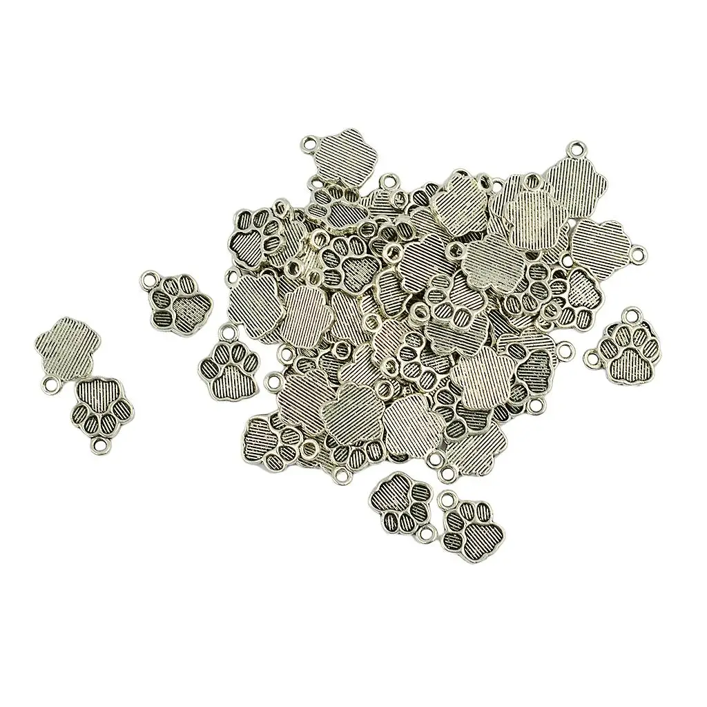 3-6pack 50pcs Tibetan Silver Cute Puppy Paw Print Charms Dangle Pendant DIY