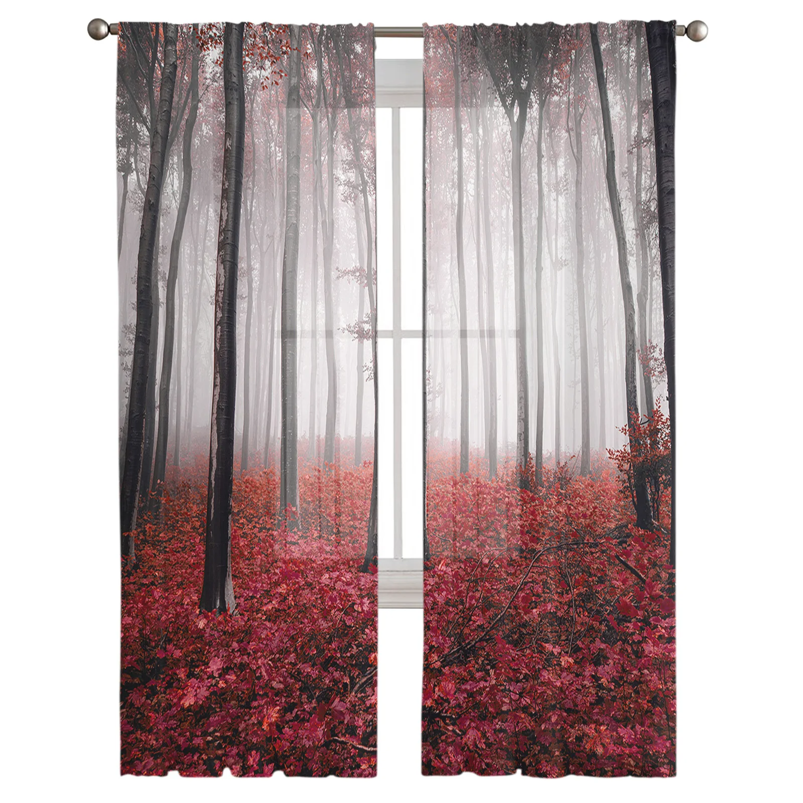 Autumn Maple Woods Sheer Curtain for Living Room Hall Wall Dress Up Home Window Supplies Pop Print Tulle Curtains