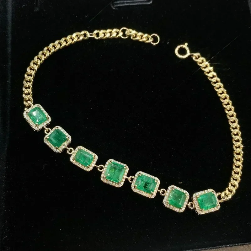 

Ruihe New Custom Design 18K Yellow Gold 4.5ct Colombia Color Lab Grown Emerald Bracelet Fashion Jewwelry for Party Gift