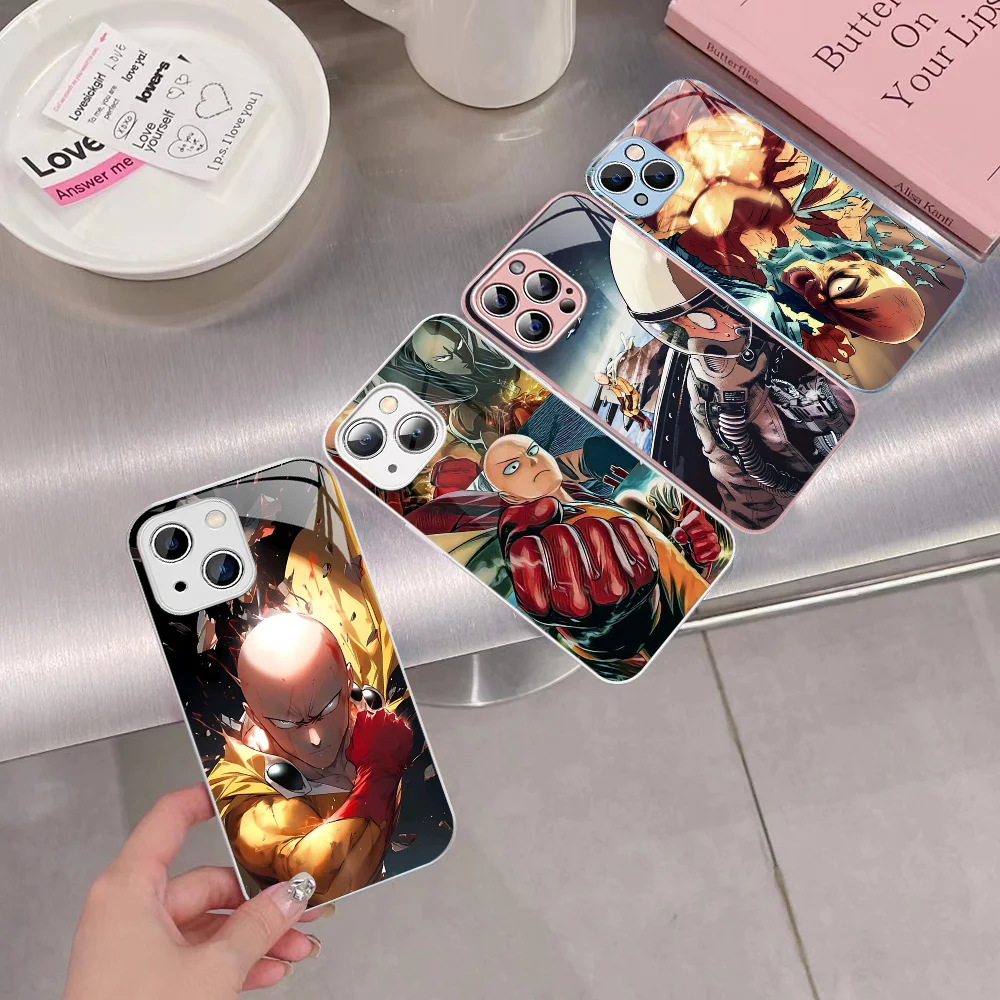 

O-One-P-Punch Man Phone Case For iPhone 14 13 12 Mini 11 Pro XS Max X XR 14 Plus Tempered Glass Cover
