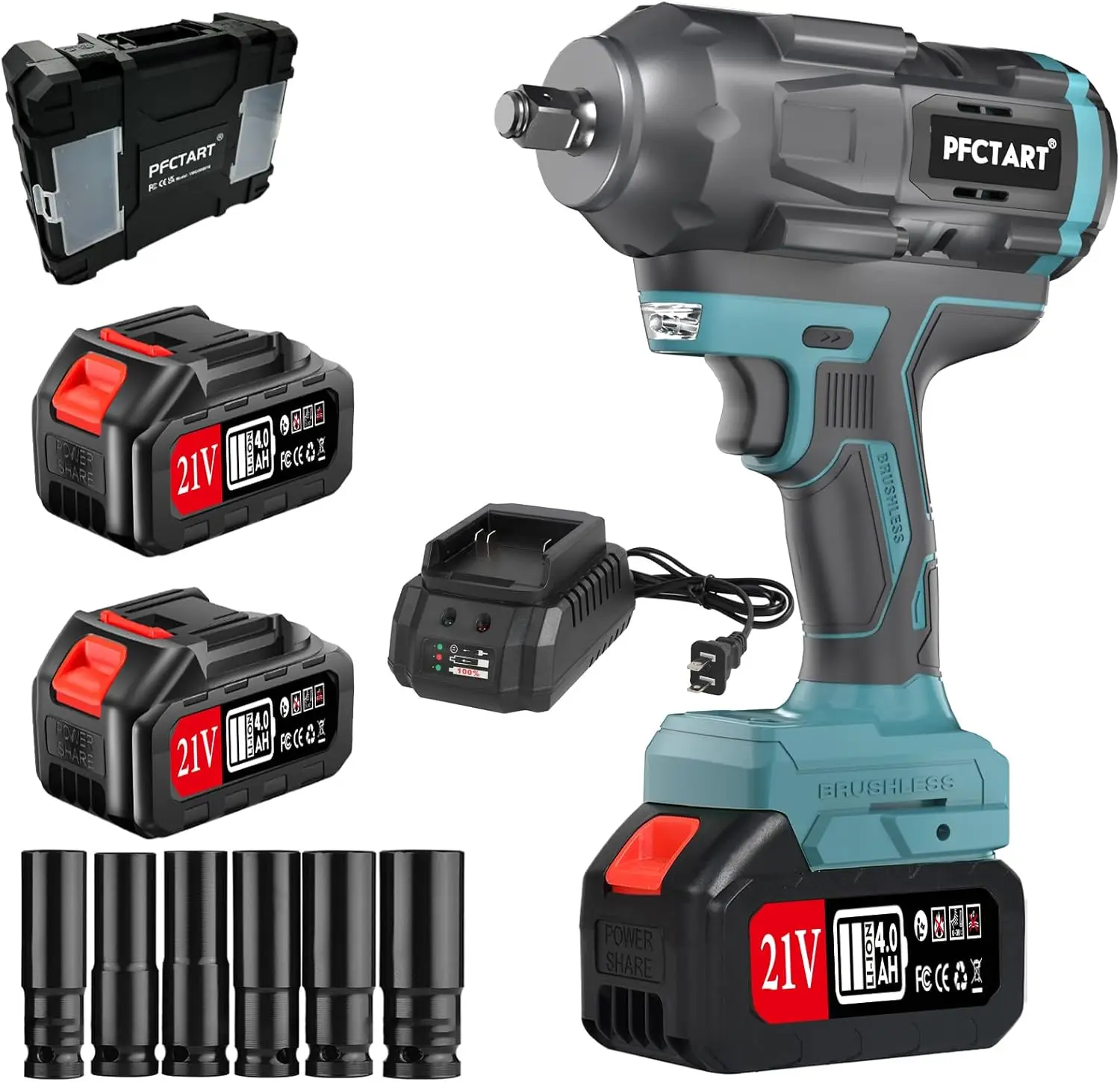 

Cordless 1/2 inch Brushless Impact Wrench, 1200Nm(900ft-lbs) High Torque Impact Gun w/2x 4.0Ah Batteries, Fast Charger