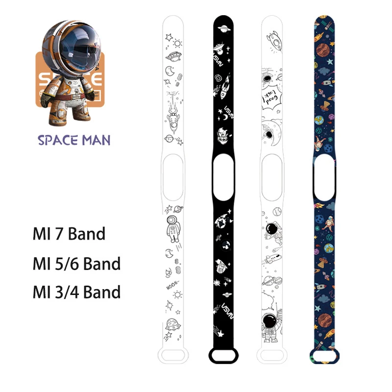 Strap For Xiaomi Mi Band 7 6 Silicone Replacement Wristband Cartoon Astronaut Bracelet for mi band 6 strap miband 5 4 3 NFC