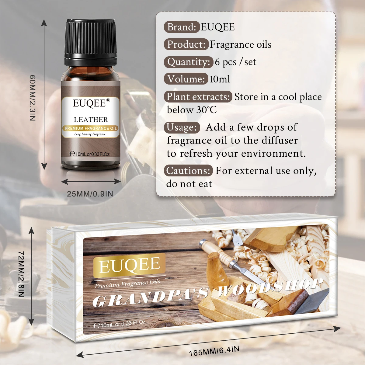 EUQEE 6pcs/set Men\'s Fragrance Oils Set Cedarwood Bamboo & Teak Leather Forest Pine Essential Oils Kit for DIY Scent Products
