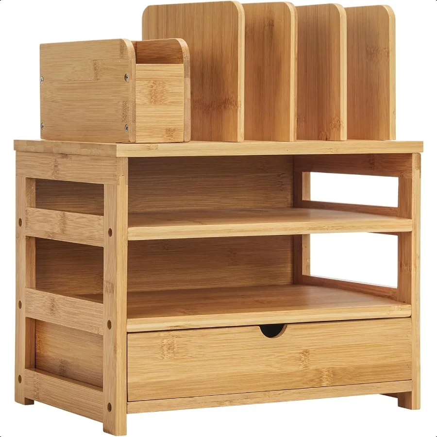 

Homde Bamboo Desk Organizer with Drawer and File Holder Office Organization for Desks with Adjustable Pen Holding Desktop Lette