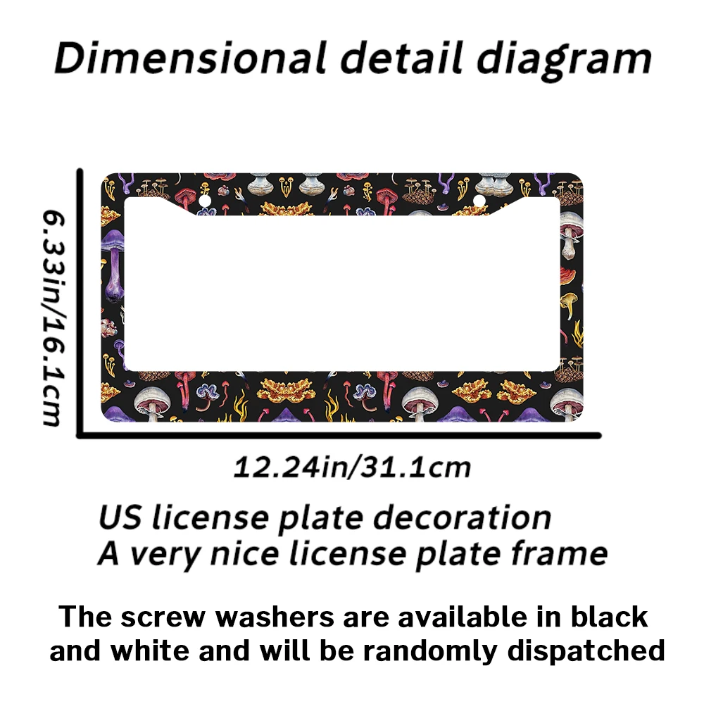 Красочный грибной узор, рамка номерного знака с 2 отверстиями, алюминиевый материал, 6x12 дюймов, с набором винтов, ретро-новинка, украшение автомобиля