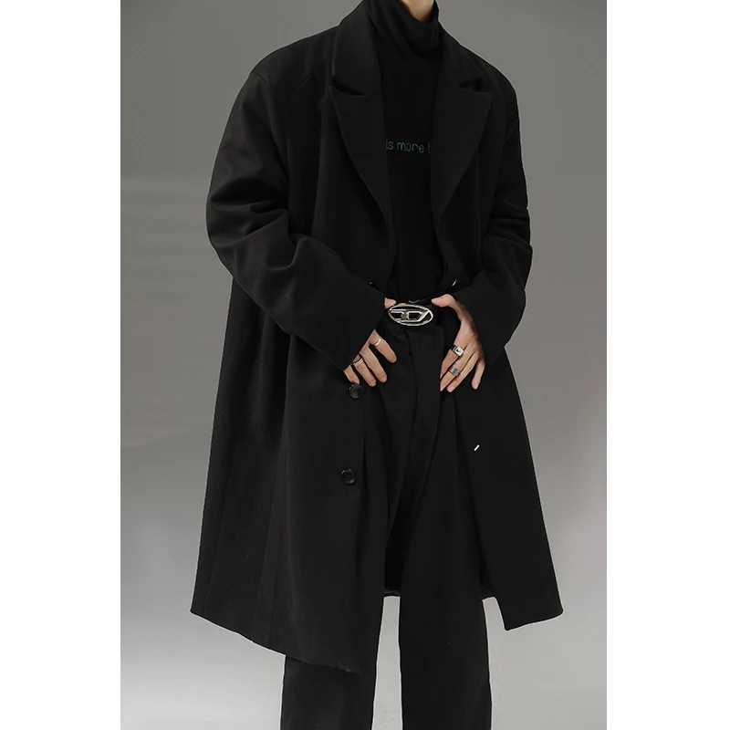 

Мужское шерстяное пальто Bla: осенне-зимнее, утепленное, из хлопка, в корейском стиле, модное, длинное, двубортное, с отложным воротником, для делового стиля