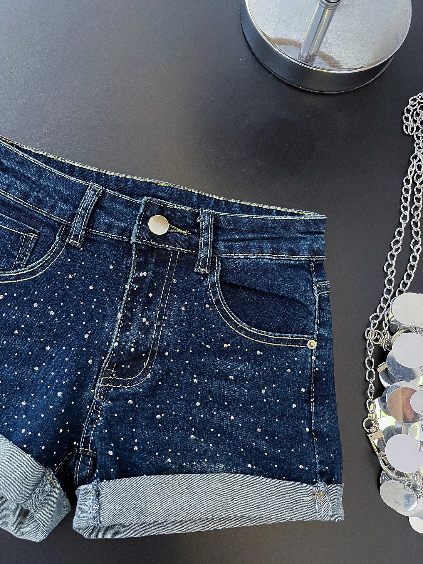 High Waist Elastic Denim Super Short Shorts Women Summer Sexy Slimming Butt Lifting A-Line Hot Pants Glittering Drill 