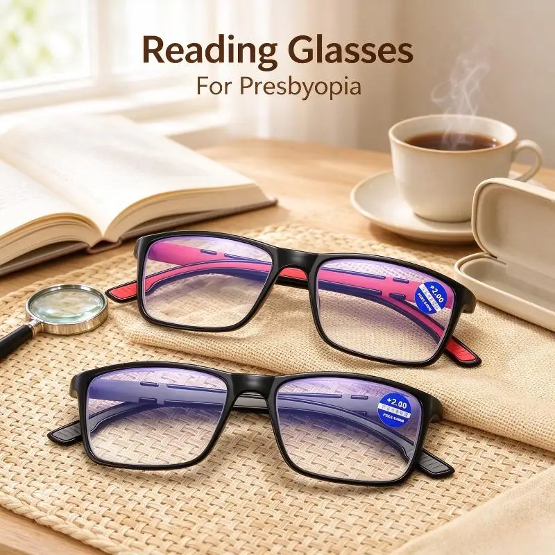 High Definition Reading Glasses for The Middle-aged and Elderly Anti-blue Light Square Eyeglasses Anti-fatigue New Eyeglasses