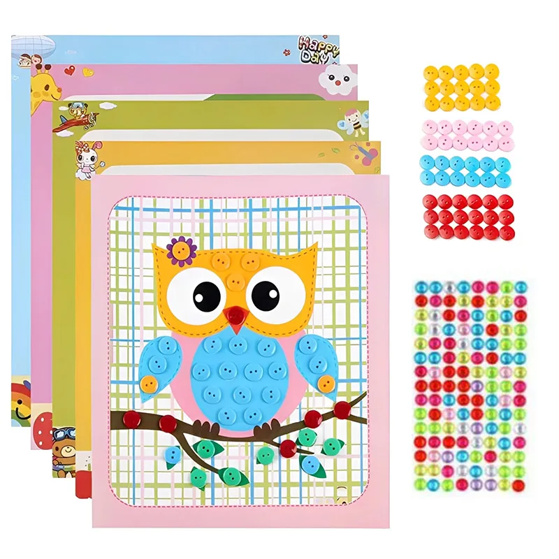Button Sticker with Diamond Stickers Cartoon Pattern Kids Handmade DIY Toys Art Craft Children Early Educational Toy TMZ