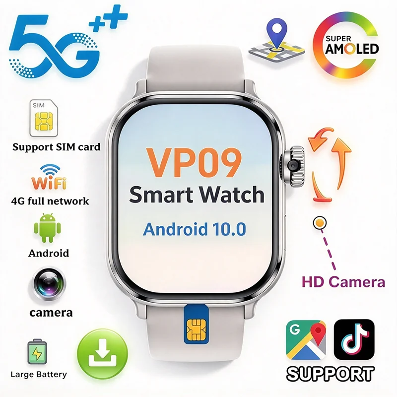 New 4G LTE Android Smartwatch VP09,Rotating Camera,SIM Slot,AMOLED Display,GPS WiFi,Google Play Store Global Version Men Women