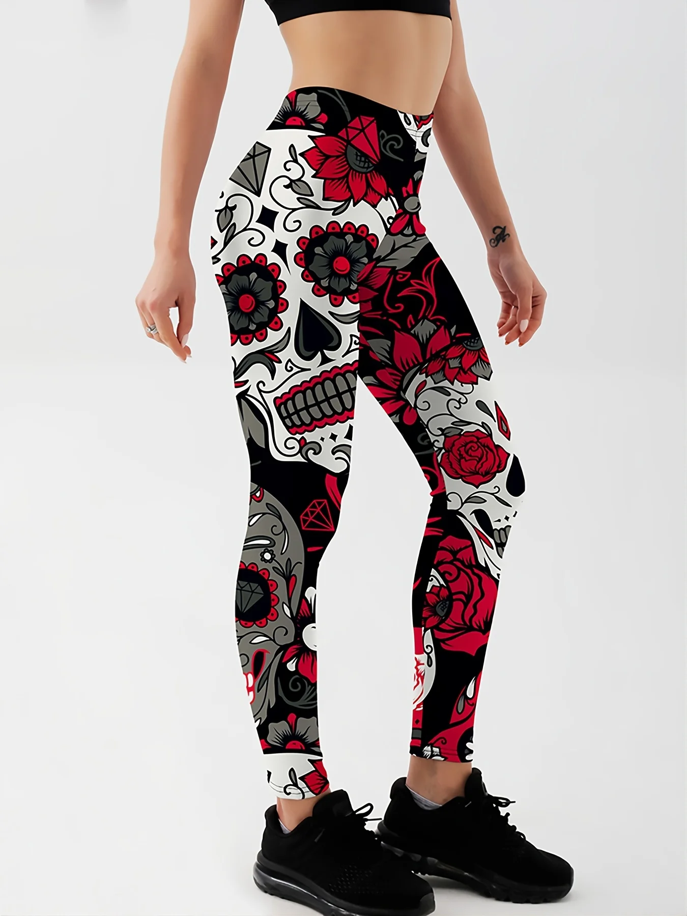 Legginsy Qickitout Fitness smukłe damskie kolorowe czaszki mas Legging Sexy modne elastyczne spodnie z nadrukiem cyfrowym fajne spodnie