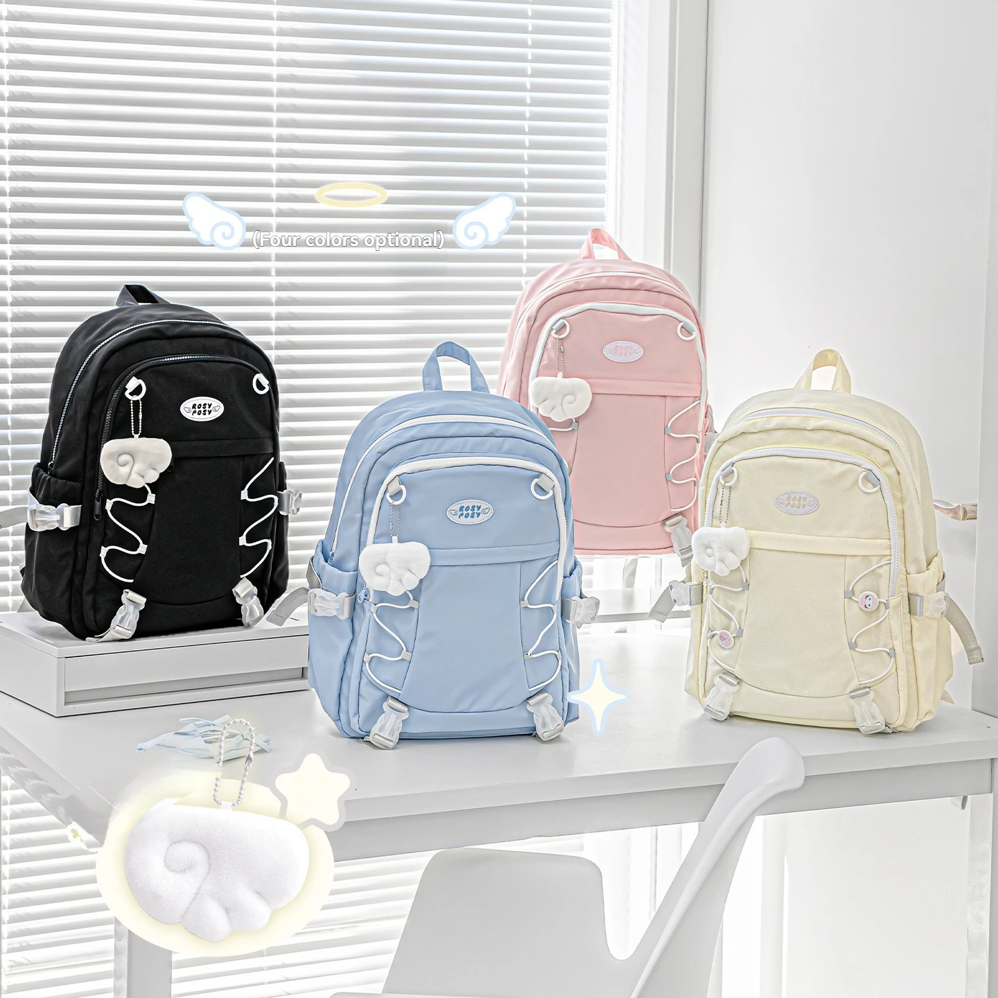 ali-d'angelo-in-peluche-sui-zaini-che-consentono-ai-studenti-da-trasportare-per-molto-tempo-senza-sentimenti-stanchi