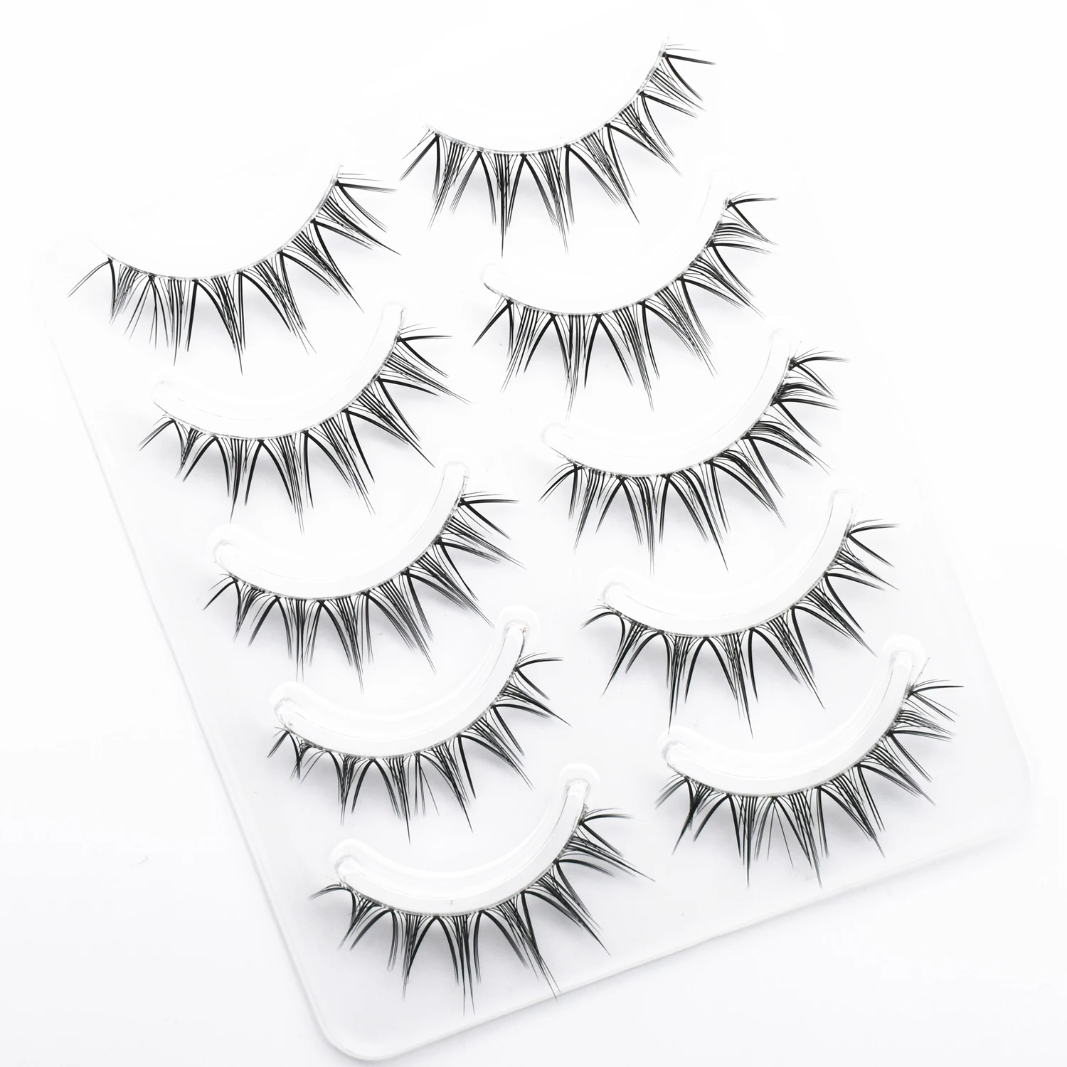 5pairs Manga Lashes Cat Eye False Eyelash Invisible Band Fake Eyelashes Cute Soft Eyelashes Makeup Eyelashes Extension Faux Cils