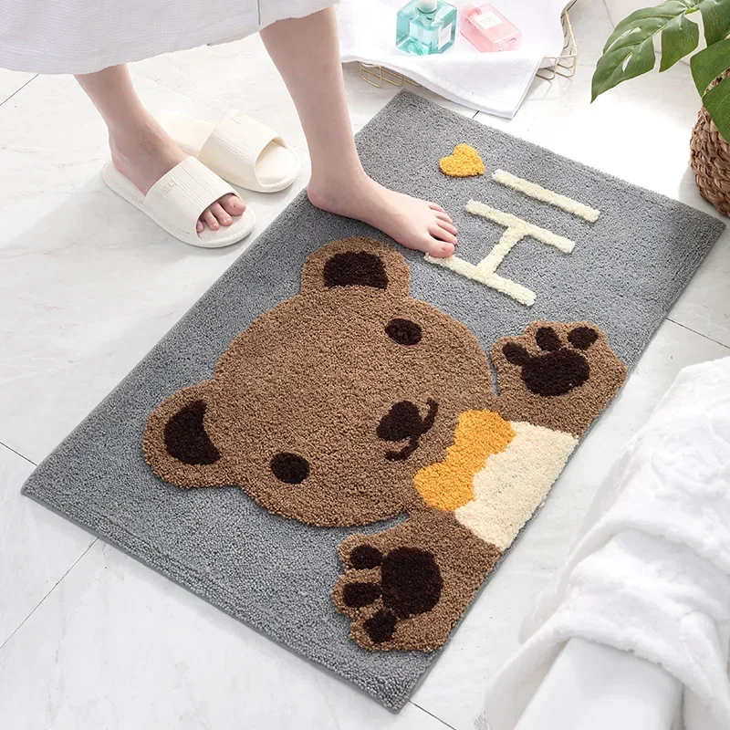 Frog and Bear Flocking Bath Mat Home Decoration Door Mat Non-slip Absorbent Bathroom Doormat Super Soft Fiber Bath Rug