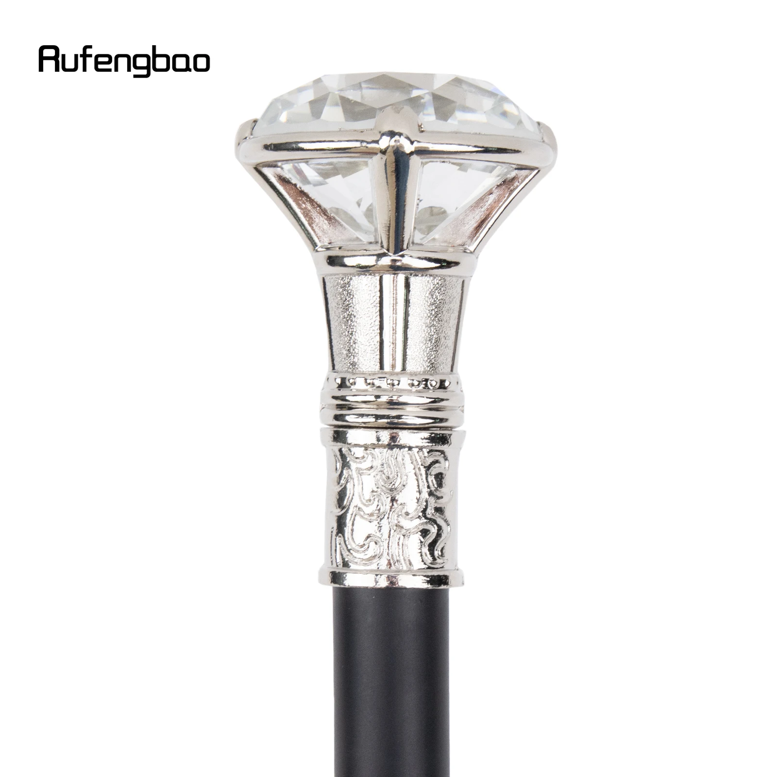 Bastão de caminhada branco tipo diamante transparente, cana fashion para cavalheiro, cosplay, botão de cana, 90cm, performance, palco