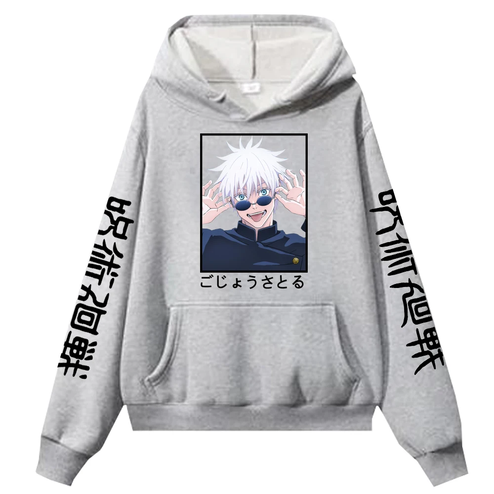 أنيمي Jujutsu Kaisen Satoru Gojo مضحك الجرافيك هوديس المتضخم مقنعين البلوز طويلة الأكمام قلنسوة من القطن الرجال ملابس حريمي