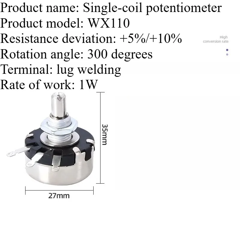 1PC WX110 010 single coil wire wound potentiometer 1k2.2k3.3k4.7k5.6k6.8k10k22k.