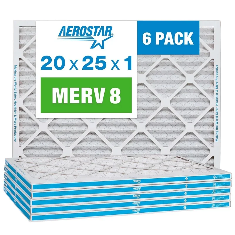 20x25x1 MERV 8 pleated, ac furnace, actual size: 19 3/4 x 24 3/4 x 3/4 , (of 6)