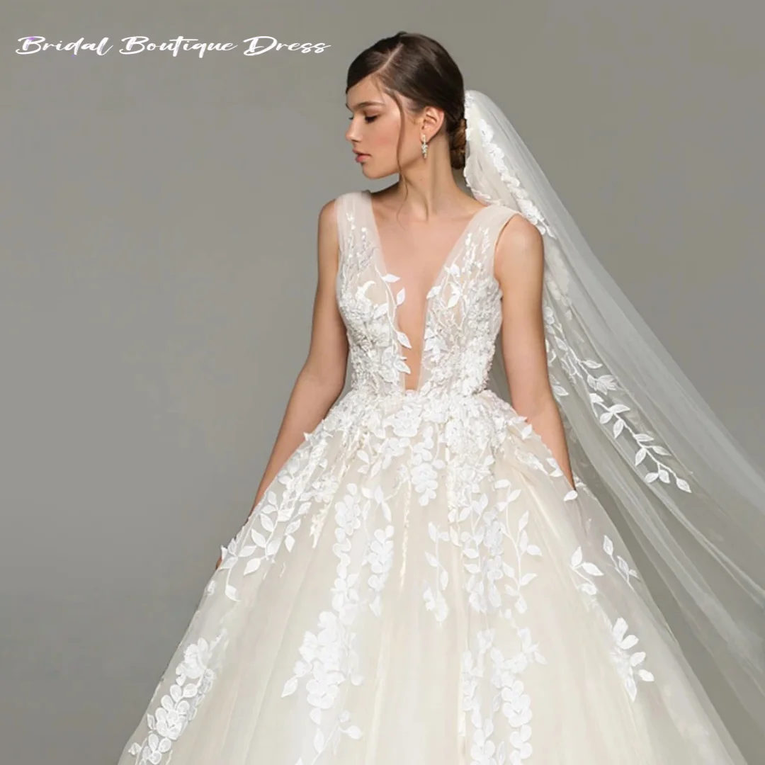 فستان رائع مخصص لحفلات الزفاف على شكل حرف a أنيق بدون ظهر ورقبة على شكل حرف v بدون أكمام مزين بالدانتيل فستان زفاف ذيل فيستدو دي