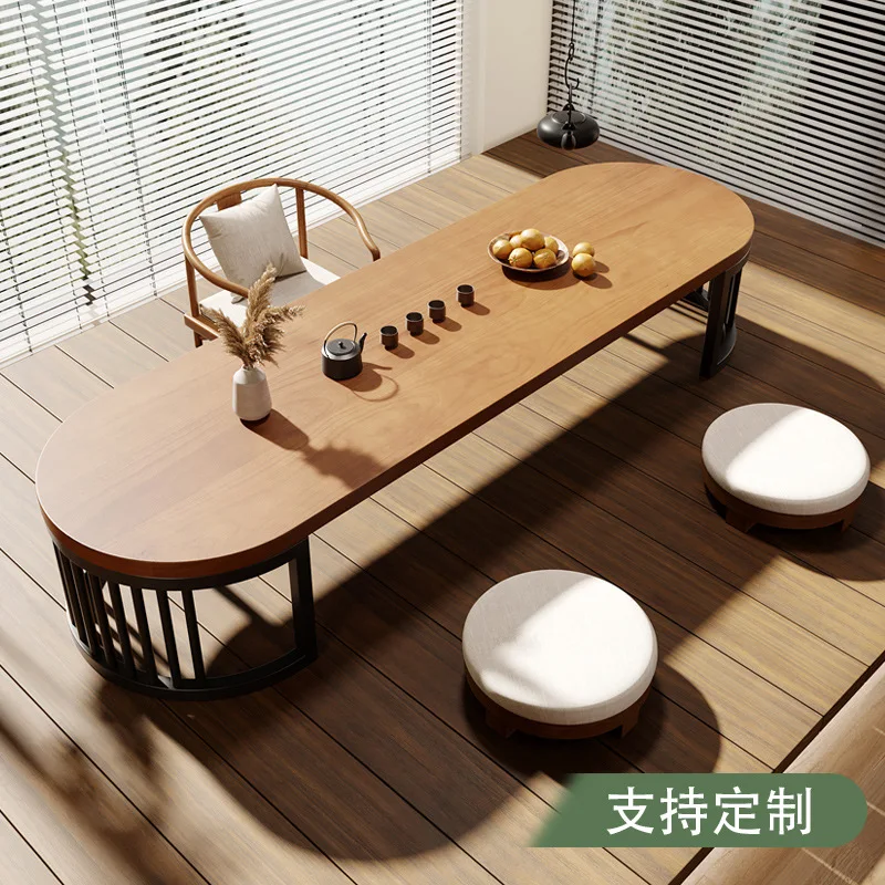 Solid wood tatami tea table bay window coffee table Japanese tea table Zen low