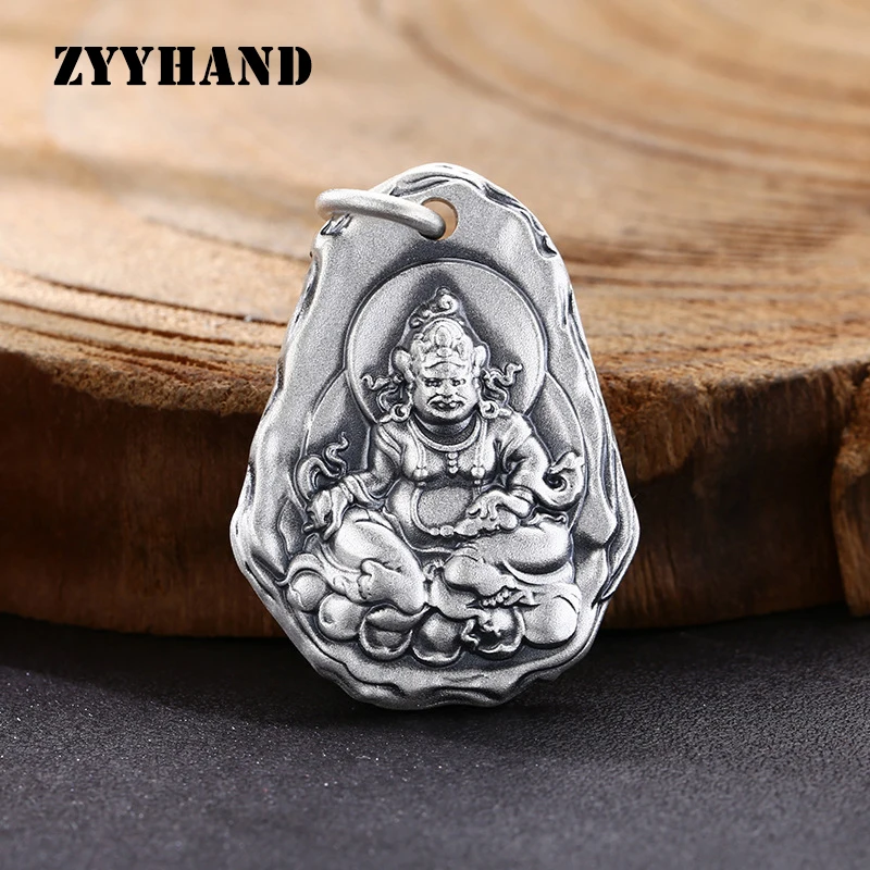 S999 Sterling Silver Yellow Jambhala Pendant Tibetan Buddhism Six Words Mantra Thailand Style Unisex Fine Jewelry