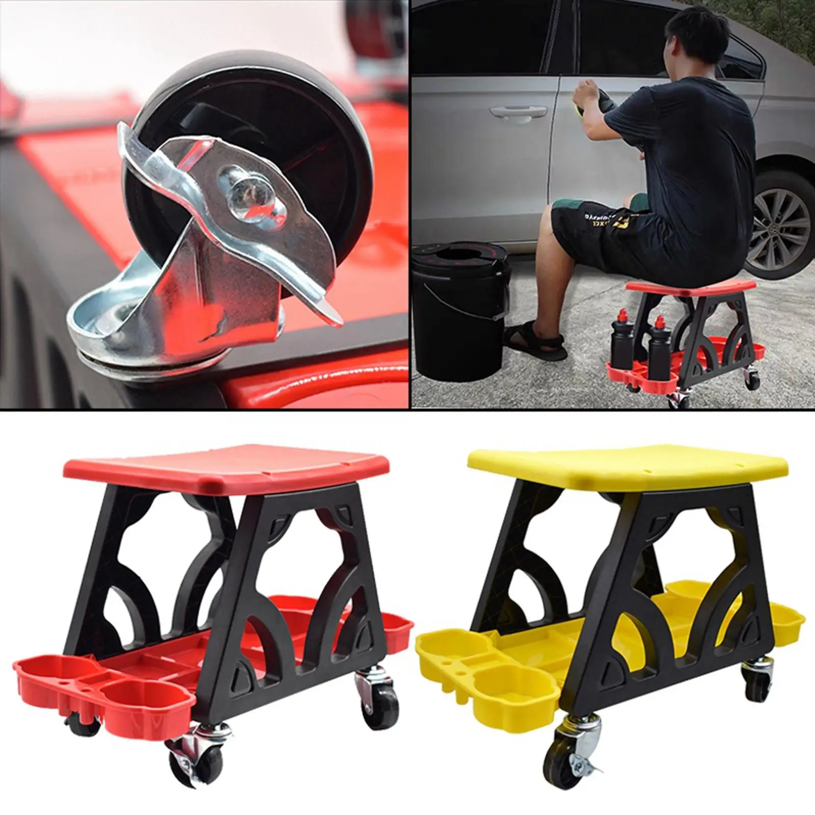 Car Detailing Stool Mobile Rolling Seat Creeper Roller Mechanics Seat for Wax Polishing Projects Equipment Vehicle Tools