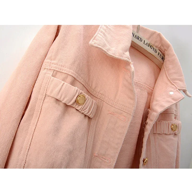 

Spring Autumn Korean Solid Color Denim Jacket Women Long Sleeve Big Pocket Cowboy Outerwear Loose Short Jeans Jacket Coat Female