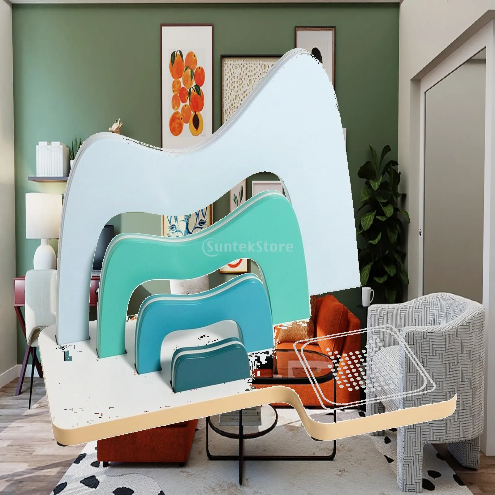 Tabletop Book and Toy Holder with Safeguarding Base Pads Child-Friendly Wooden Desktop Storage Holder with Graduated Dividers