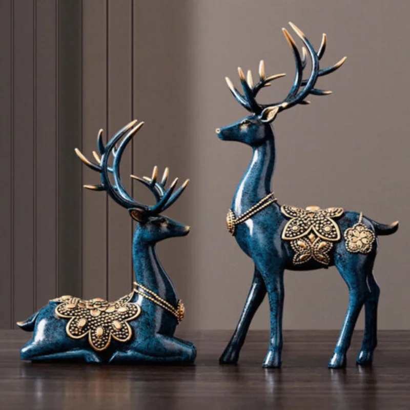 Luxury Large Deer Resin Sculpture Desktop Book Nook Home Office Art Decoration Figurines Vintage Living Room Decoration