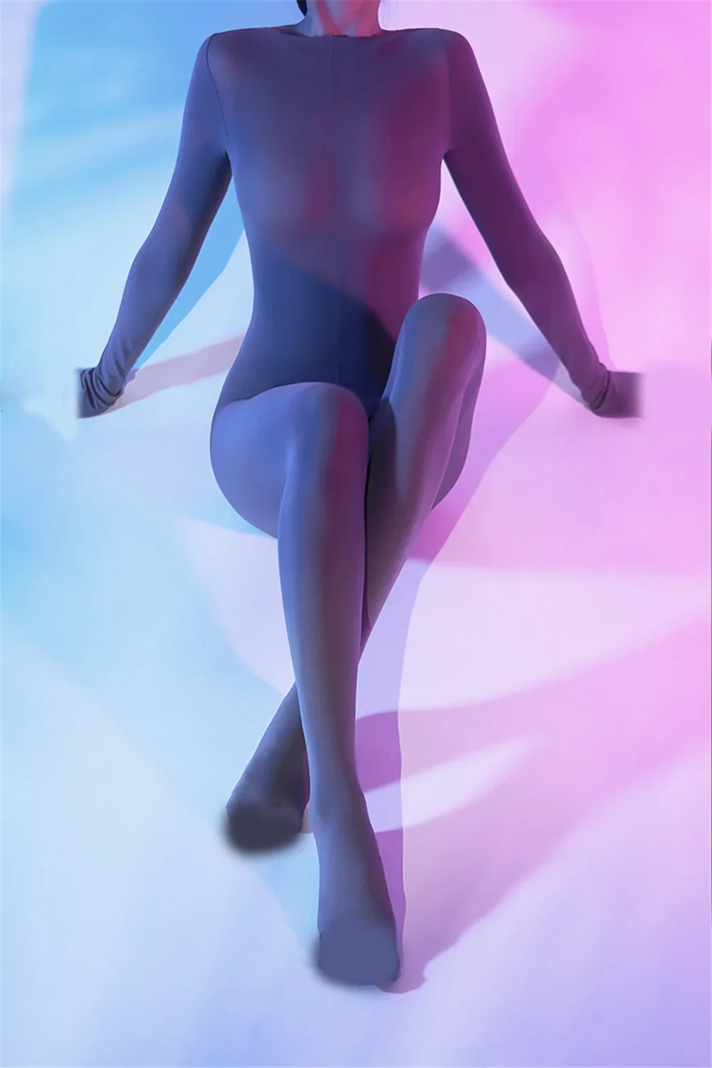 120D Alta Elasticità Unitard Donne Guanti a Cinque Dita Congiunto Body Lucido Liscio Tuta Trasparente Vedere Attraverso Collant Donna Sexy