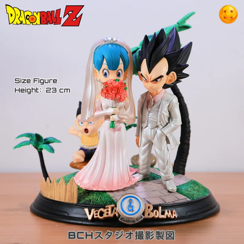 

23cm Dragonball Vegeta Bulma Wedding Scene Hand Puppet Trunks Gk Model Desktop Ornament Anime Figure Toy Doll Wedding Gift