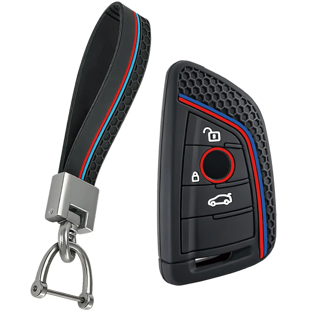 M Sport Red Blue Strip Shell With Keychain Fit BMW X1 X3 X4 X5 X6 F15 F16 G30 G20 3 5 7 G01 G02 G05 G11 G32 F48 F39 Remote Cap