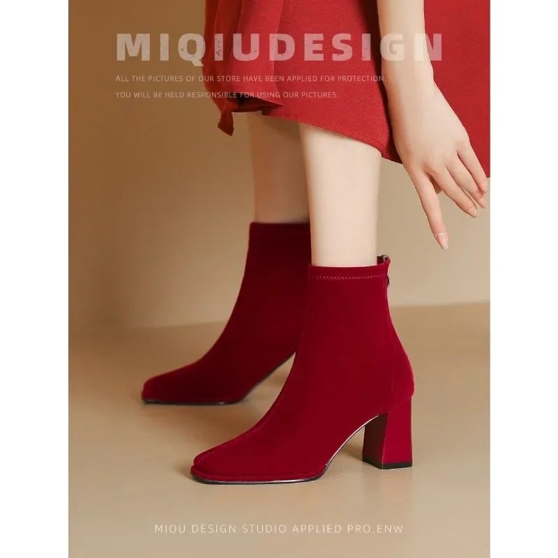 Big Red Boots Woman Shoes Wedding Bride Elegant Boot and Ankle Boots for Women Chunky Fashion Luxury Fashion High Heels on Offer