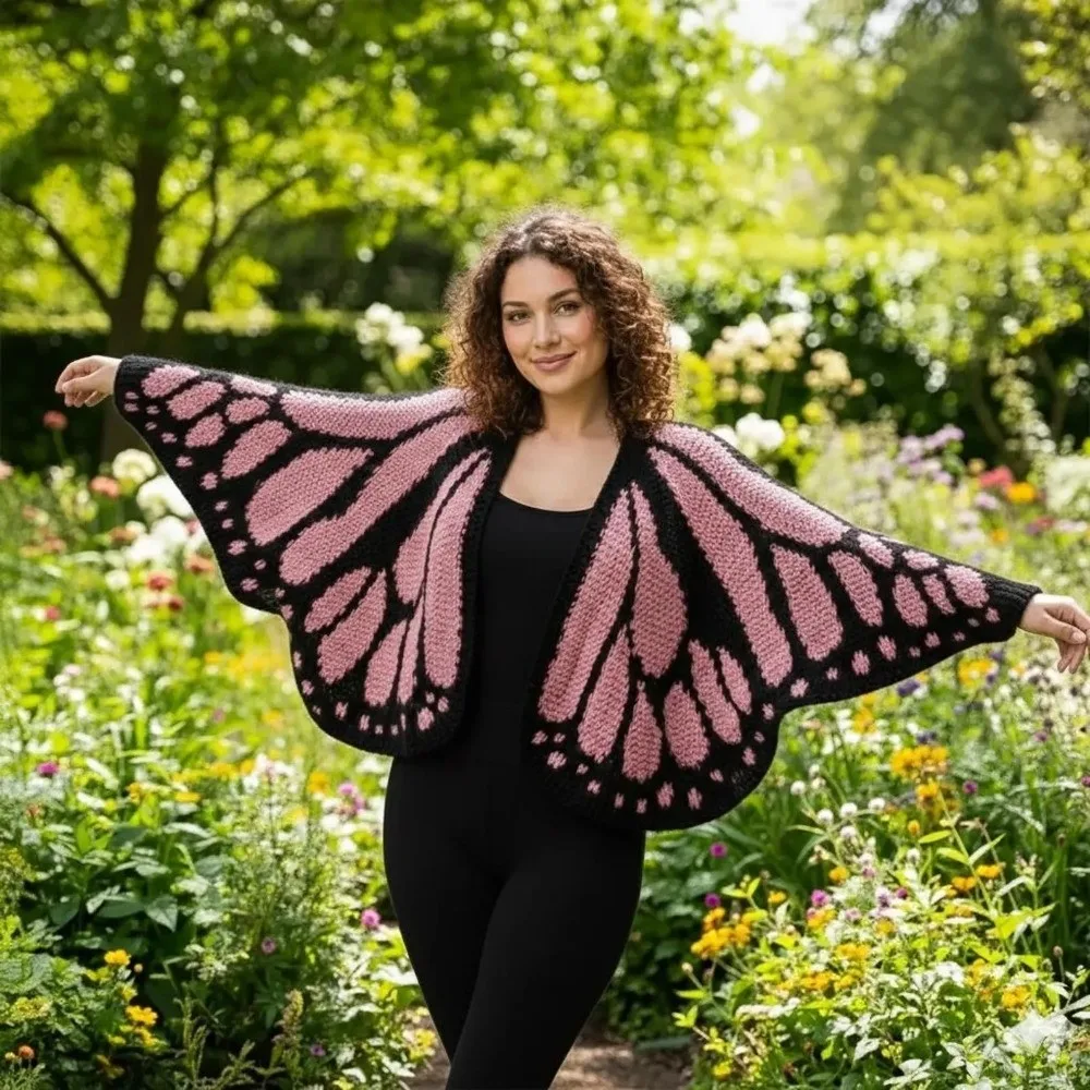 

Crochet Monarch Butterfly Knit Cardigan Breathable Soft Butterfly Cloak with Butterflies Wing Keep Warm