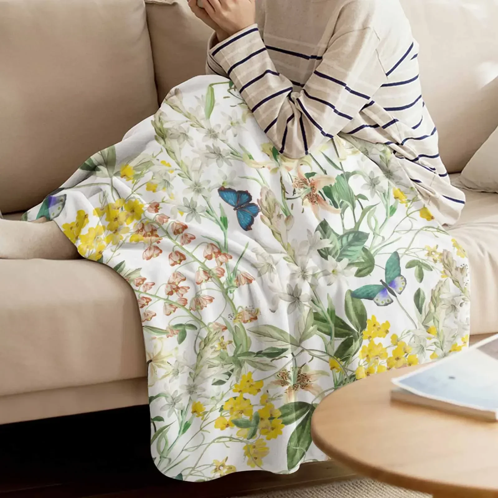 

Одеяла с растениями, цветами и листьями, бабочками, портативное мягкое одеяло для кровати, офиса, покрывало, домашний декор, фланелевое одеяло