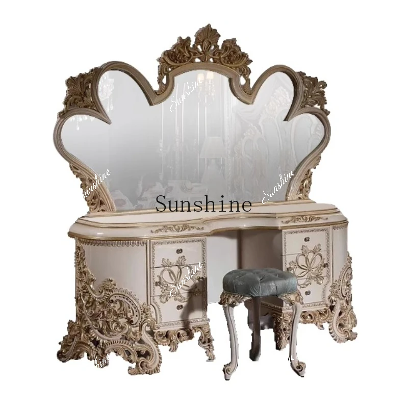 French solid wood carving flower dresser luxury princess dressing table bedroom creativity  FT