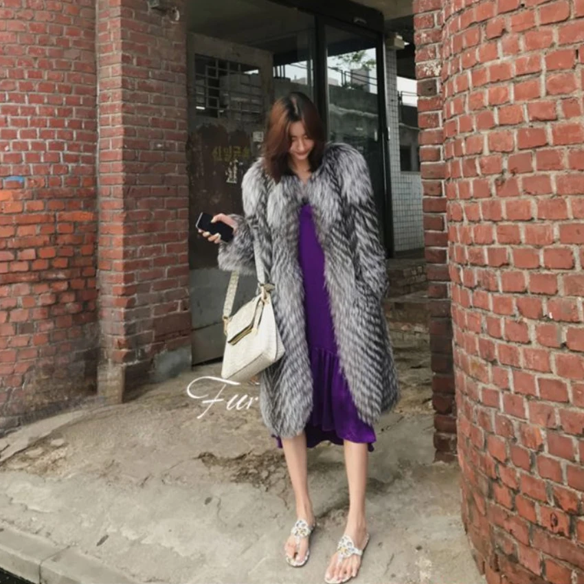 Winter New Women Long Fur Coat Fluffy Fur Jacket Warm Windproof Windbreaker Luxury Chic Long Sleeve Furry Outerwear New