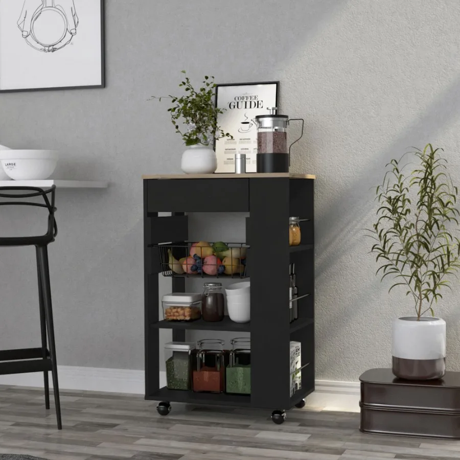 Carrello da cucina Sonex Kitchen Rovere chiaro nero