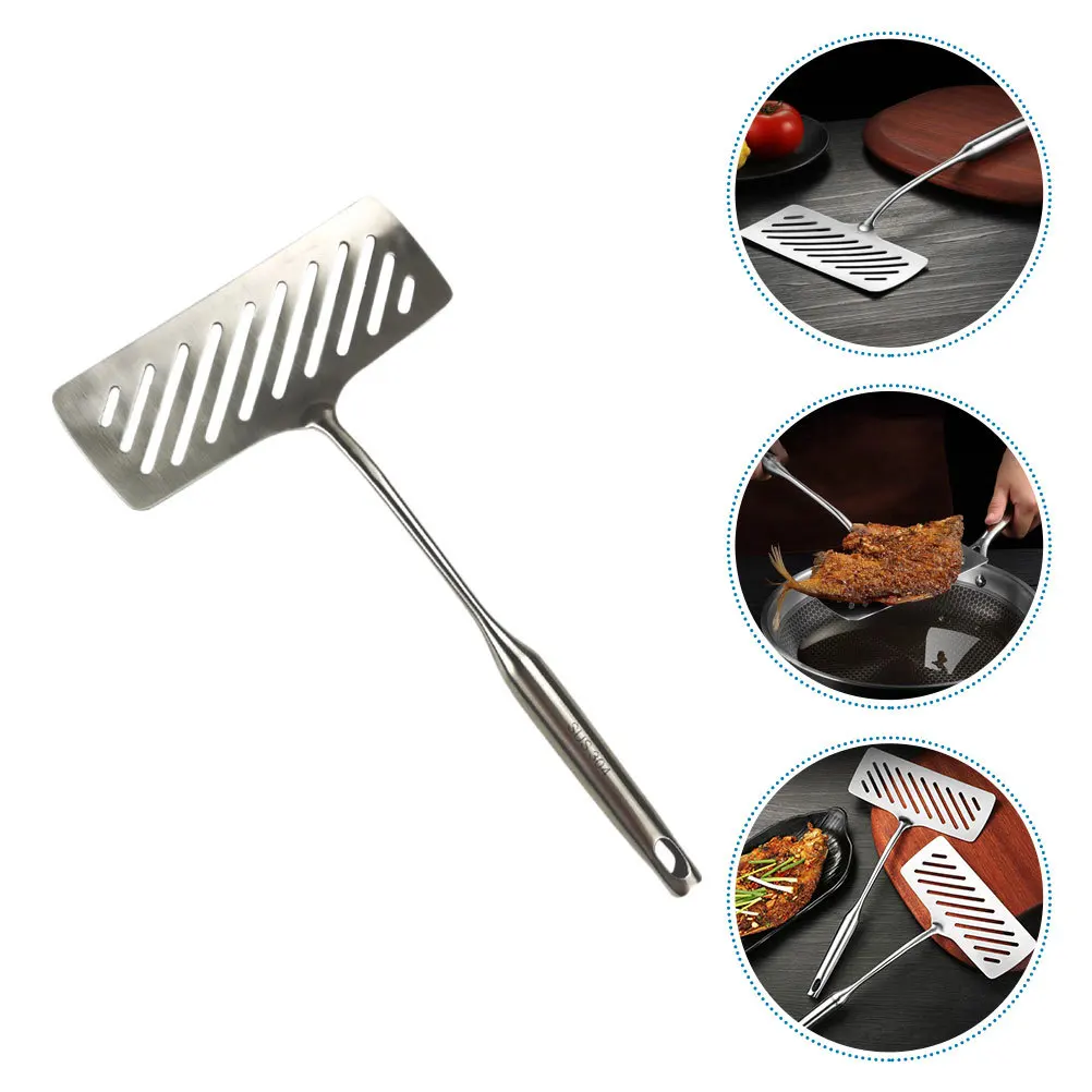 

1pc Stainless Steel Frying Spatula Fish Steak Cooking Kitchen Flat Leakage Shovel Practical Tool Home Small Shovel Cookware