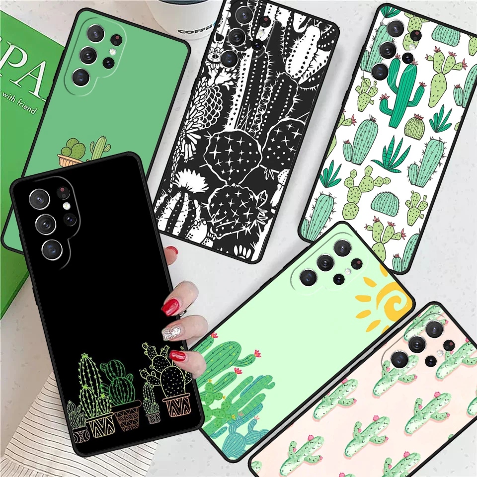 

Cute Cactus Green Leaf For Samsung Galaxy S24 Ultra S21 S22 S8 S9 S10E Note 10 20 Plus FE S23 Phone case Cover Coque
