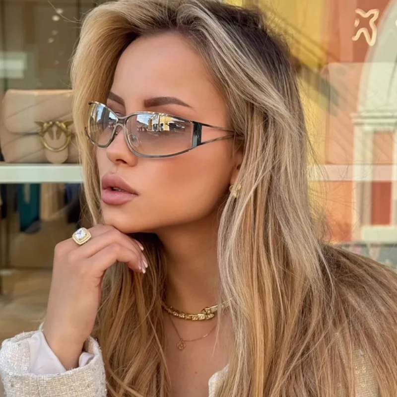 Car Sun Glasses 2pcs Y2K Metal Frame Square Sunglasses Hollowed Out Technology Hot Girls Net Red Glasses Women Eyewear UV400