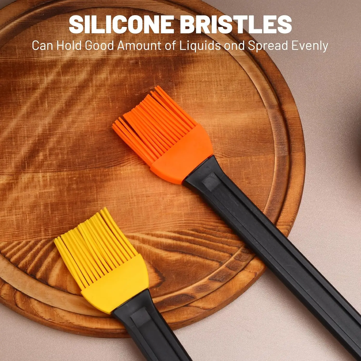 14 Inch Two Tone Silicone Basting Brush, Non Slip Grip Long Handle, Kitchen Brush for BBQ Grilling Baking Roasting Saucing