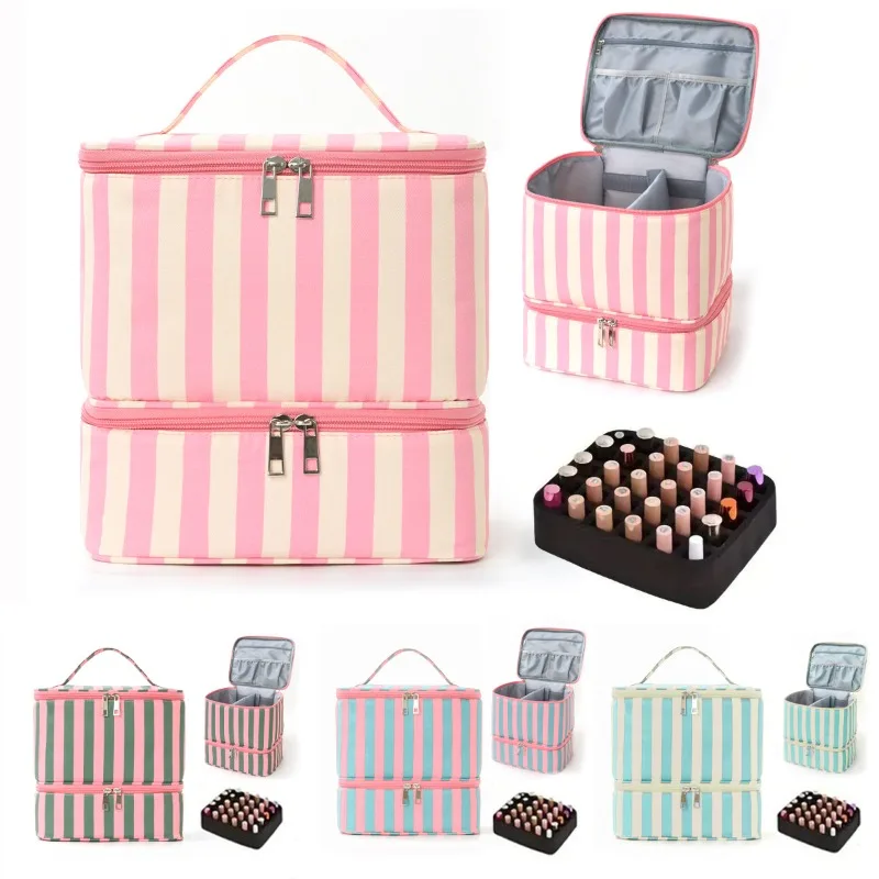 

Double-layer Nail Polish Storage Bag Essential Oil Bag Portable Cosmetic Nail Care Set Manicure Tool Storage Box 30 Compartments