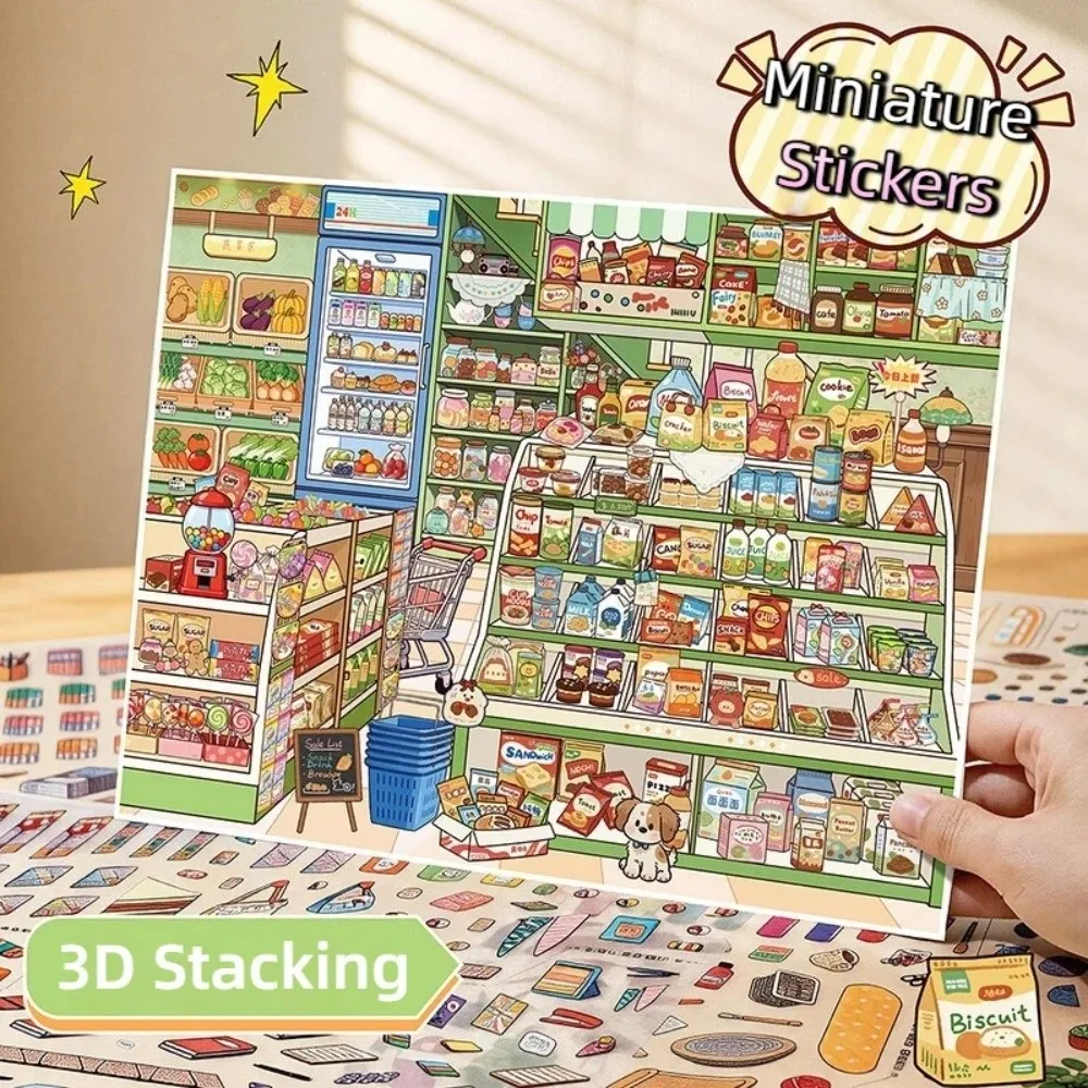 New Shop Theme 3D Scene Stickers PET Large Size Stacking Stickers Die Cut Clothing Snack Stores Pocket Sticker Children Gifts