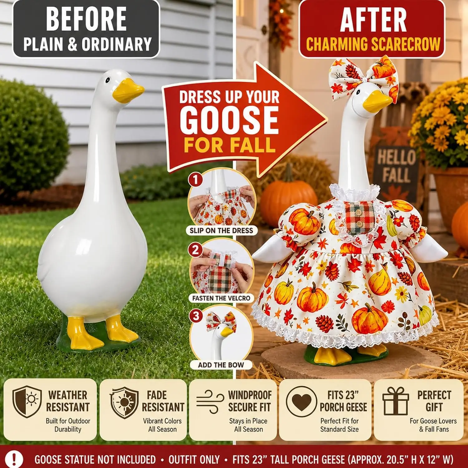 Scarecrow Goose Outfit 23 Inch Goose Clothes With Straw Hat Denim Apron Fall Thanksgiving Goose Decoration For Front Porch
